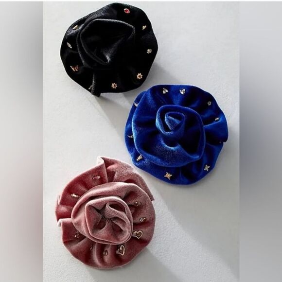 Jewelry - Free People Blue Rosette Stud Earrings Pack Brooch Pin Bohemian Nwt